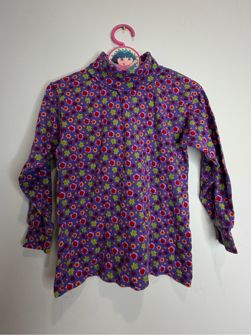 Vintage Purple Floral Turtleneck Long Sleeve Top Girls Size 5 Rugged Bear